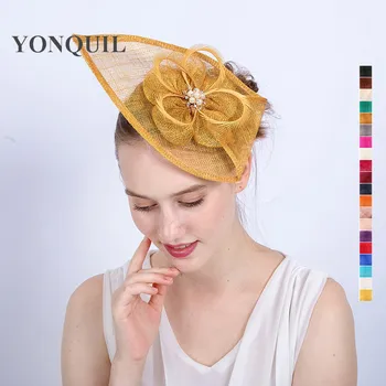 NAUJAS ATVYKIMO dizaino 20colors kentukis sinamay fascinators Aukso plunksna derby Proga bažnyčia, skrybėlės moterims nuotakos vestuvių headpieces