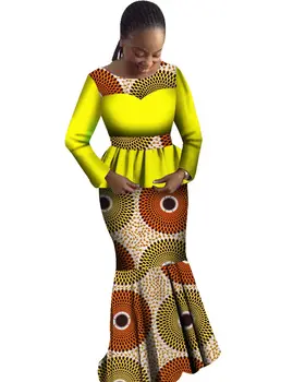 Afrikoje Moterys Dashikis Dviejų dalių Viršuje, Sijonas Užsakymą Afrikos Dashiki Viršuje, Sijonas Rinkiniai Vaškas Afrikos Moterų Šalis Nustato Unikalus 6xl WY494