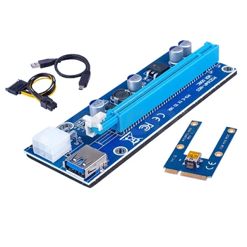 Naujas Mini PCI Express PCI-E Riser Card PCIe 1x iki 16x Adapteris su 6pin SATA Kabelis USB Stove Už Bitcoin Miner BTC Kasybos Mašinos