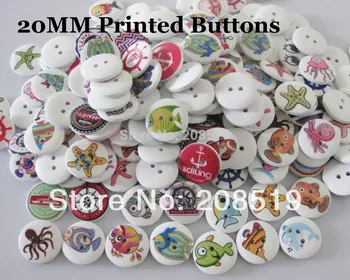 WB0188 Medienos mygtukus spausdinti Mišrios spalvos, 100vnt atsitiktiniai 20mm apvalus mygtukai vaikams siuvimo mygtukai