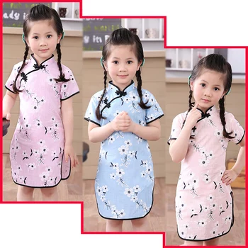 2018 Kinų Naujųjų Metų Mergytę Qipao Suknelė Drabužių Mados Mergaičių Cheongsam Vaikų Drabužių Komplektus Gėlių Chi-Pao Komplektus Viršų