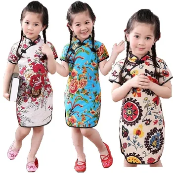 2018 Kinų Naujųjų Metų Mergytę Qipao Suknelė Drabužių Mados Mergaičių Cheongsam Vaikų Drabužių Komplektus Gėlių Chi-Pao Komplektus Viršų