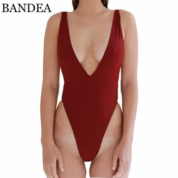 BANDEA 2018 Nauja Seksuali vientisi maudymosi kostiumėlį Moteris Kietas Vyno Raudona Monokini maudymosi Kostiumėliai, Aukštos Sumažinti Maudymosi Kostiumą, Paminkštintas Plaukimo Kostiumas Paplūdimys