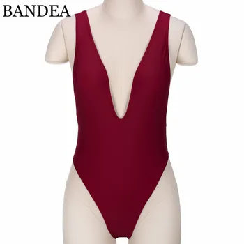 BANDEA 2018 Nauja Seksuali vientisi maudymosi kostiumėlį Moteris Kietas Vyno Raudona Monokini maudymosi Kostiumėliai, Aukštos Sumažinti Maudymosi Kostiumą, Paminkštintas Plaukimo Kostiumas Paplūdimys