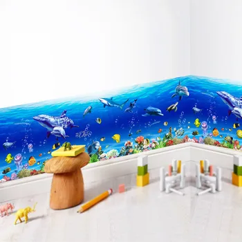 Povandeninio Pasaulio Baseboard Sienų Lipdukai Vaikams Kambariai Žuvų, Ryklių, Delfinų Sienos Lipdukai Darželio Virtuvės Dekoro PVC Sienų Menas