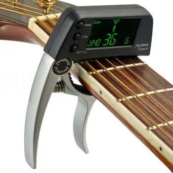 Sidabro Capo & Tuner 2 1 Gitara ir Bosinė Didelis LCD Įrašą Apie 