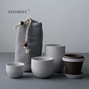 WIZAMONY Drinkware Kungfu Arbatos Rinkinys Arbatos Puodelio Keramikos Keramikos Taurė Filtras Arbatinukas Kelionės Japoniško Stiliaus Arbatos Rinkinys, Virdulys, Kavos