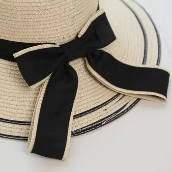 SUOGRY Saulės Skrybėlę Didelis Juodas Laivapriekio Vasaros Skrybėlės Moterims, Sulankstomas Šiaudų Paplūdimio Panamos Skrybėlė Skydelis Platus Kraštų Femme Moterų 2017 Naujas