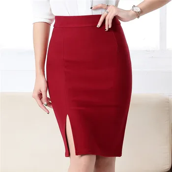 Mada pavasarį, rudenį 2018 naujas moterų sijonas plius dydis aukšto juosmens darbo slim pieštuku sijonas atidaryti šakutės seksualus office lady moterų sijonai