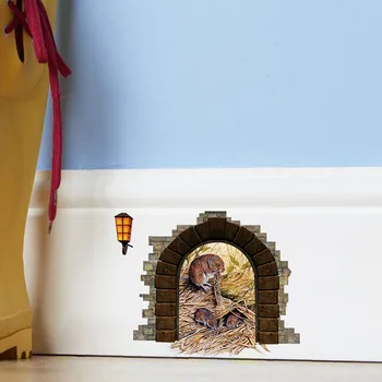 Keičiamajame Vandeniui mielas Juokingas 3d animaciją Pelės Skylių namų sienų lipdukai sienų dekoras Vaikų kambarį Dekoro Vinilo Lipdukai Lipdukas