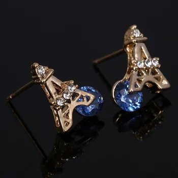 Bokštas Stiliaus 2017 aro earings bižuterijos Puikus Royal Kristalų Metalo Maži, Aukso Spalvos Bokštas Stud Auskarai moterims