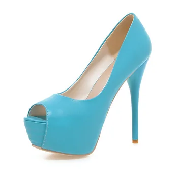 Plius dydis mados smėlio spalvos mėlyna aukštos heeld batų ponios peep toe platforma super sexy aukštakulnius moterys, saldainiai spalvos vestuvių siurbliai, B-13