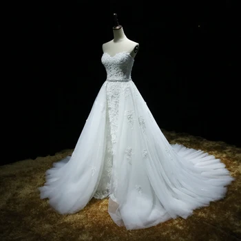 Nuimamas Nėrinių Vestuvių Suknelės su Nuimamu Sijonu Tiulio China Vestuvių Suknelės Weding Vestuvių Nuotaka Suknelės Weddingdress