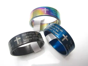 30pcs anglų Malda, Biblijos Lords nerūdijančio plieno juosta kryžiaus žiedai dideli dydžiai