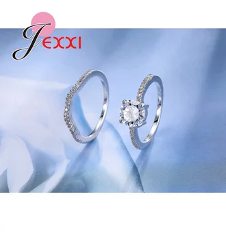 JEXXI Nuotakos Vestuvių Žiedas Nustatyti Moterų Mados Sterlingas Sidabro 925 Kubinis Cirkonis Kristalų Piršto Sužadėtuvių Žiedas Rinkiniai Anillos