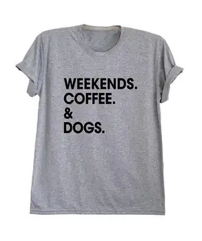 Mados Tumblr T-Shirt Savaitgaliais Kava ir Šunys Marškinėliai Tees vatos Pagaliukai Moterų Hipster Grafinis tshirts Estetikos Viršūnių Plius Dydis