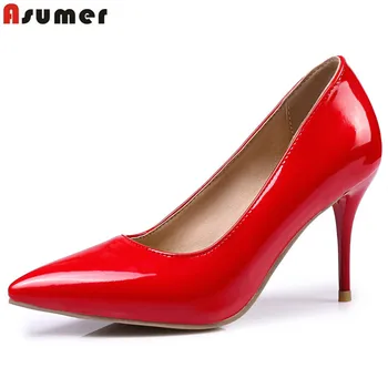 ASUMER Plius dydis 35-47 naujas moterų siurbliai mados pažymėjo tne seklių vienu batai raudona juoda rausvos spalvos, aukštakulniai vestuviniai bateliai