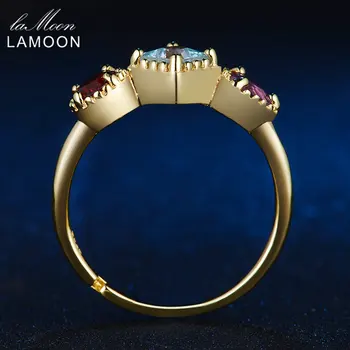 LAMOON 3 Spalvų Brangakmenio 925 Sterlingas Sidabro Žiedai, skirta Moterims su Ametistas & Granatas & Topazas Fine Jewelry Žiedas Priedai RI011