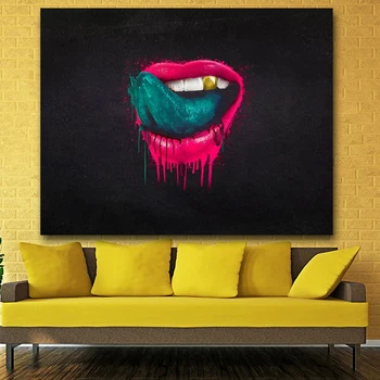 Ekologiškas lūpų apdailos paveikslą ant sienos akrilo tapybos abstraktaus meno spaudiniai piešimo, tapybos namų dekoro neįrėminti