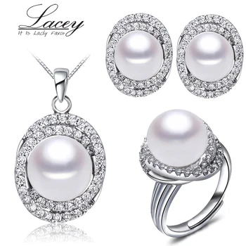 Vestuvių gėlavandenių perlų papuošalų rinkiniai moterims,baltos spalvos natūralių perlų papuošalai auskarai mergaites gimtadienis pakabukas, žiedas rožinė