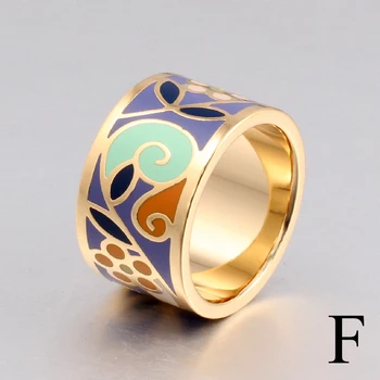 Naujas Atvykimo Gėlių Emalio, Aukso Žiedas-spalvų Geometriniais Žiedas 1.3 CM Didelis Žiedai Moterų Etninės Papuošalai Mama, dovana