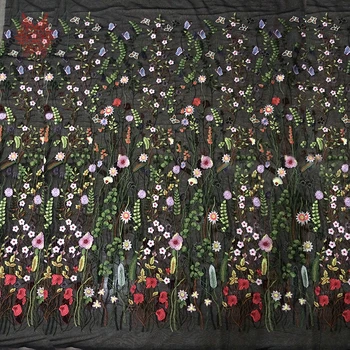 Juodos spalvos su gėlių siuvinėjimo tinklelio, nėrinių audinys vestuves suknelė gėlių žakardo audinio siuvimo nemokamas pristatymas SP4119