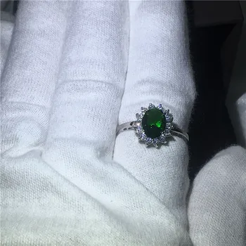 Diana Nekilnojamojo 925 Sterlingas Sidabro žiedas 5A Žalia cirkonis Akmuo Sužadėtuvių Vestuvių Juostoje Žiedas, skirtas moterims, vyrams birthstone Papuošalai