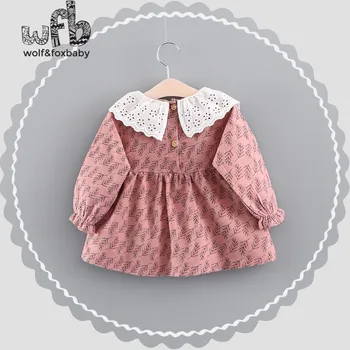 Mažmeninės prekybos 0-3 metų vaikams mergina ilgą rankovėmis vėjas pučia kviečių banga spausdinimo suknelė pavasarį, rudenį rudenį