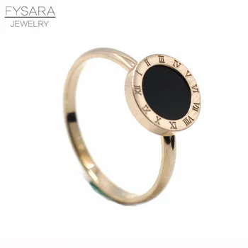 FYSARA Apvalus Juodas Žiedas Pora Papuošalai, Romėniški Skaitmenys Žiedas iš Titano Plieno Rose Aukso Spalvos Žiedas Meilės Piršto Žiedą