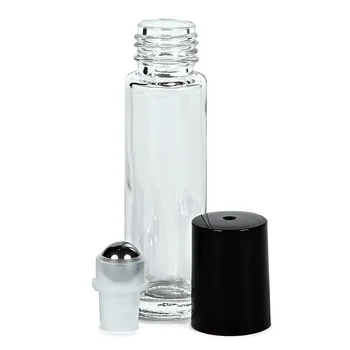 24 X 10 ml Paprasto skaidraus Stiklo Kvepalai Roll Butelis su nerūdijančio plieno roller ball juodas dangtelis dangtelis, skirtas eterinio aliejaus aromaterapija