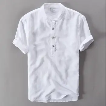 Vyriški Medvilniniai Skalbiniai, Marškiniai trumpomis Rankovėmis T Shirt Mens Kokybės Atsitiktinis Marškinėliai Slim fit vientisos spalvos Mandarinų Apykaklės megztinis Marškinėliai