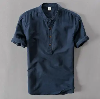 Vyriški Medvilniniai Skalbiniai, Marškiniai trumpomis Rankovėmis T Shirt Mens Kokybės Atsitiktinis Marškinėliai Slim fit vientisos spalvos Mandarinų Apykaklės megztinis Marškinėliai