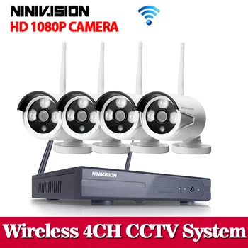 4CH 1080P Belaidžio NVR, VAIZDO stebėjimo Sistemos Komplektas P2P 4pcs WI-fi IP Kamera Lauko 2.0 MP Vandeniui Saugumo Vaizdo Stebėjimo Komplektas