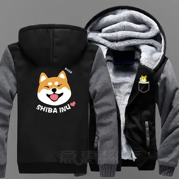 Naujas Doge Hoodie Anime Kabosu Shiba Inu Kailio Striukė Žiemos Vyrų Storio Užtrauktukas Palaidinukė
