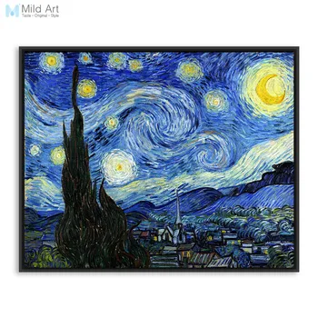 Vincentas Van Gogas Garsaus Menininko Žvaigždėtą Naktį Kraštovaizdžio Aliejus, Drobė Plakato Spauda Impresionizmo Didelės Sienos Nuotrauką, Namų Dekoro Tapyba