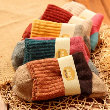 Aukštos kokybės žiemos derliaus tirštėti šiltas triušio vilnos moterų kojinės moteriškos mados kratinys retro šilumos medvilnės kojinės 5pairs/daug