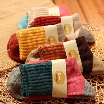Aukštos kokybės žiemos derliaus tirštėti šiltas triušio vilnos moterų kojinės moteriškos mados kratinys retro šilumos medvilnės kojinės 5pairs/daug