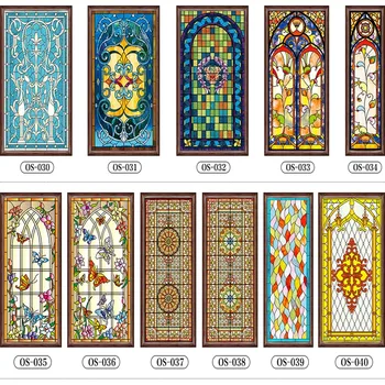 Custom Jokių klijų elektrostatinės krūmynai permatomas bažnyčios vitražo langai ir durys, drabužių spinta, baldai, folijos, lipdukų