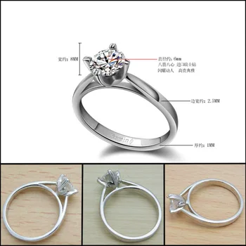 Didmeninės sterlingas sidabro papuošalai.Mados klasikinis vestuvinis žiedas.Kietojo 925 sidabro žiedas moterims.Žavinga panele cirkonis vestuvinis žiedas