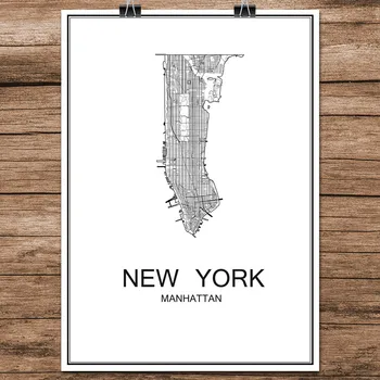 Niujorke (JAV Abstraktus Pasaulis Miesto Gatvių Žemėlapis Spausdinti Plakato Padengtas Popierius Kavinė Baras Kambarį Namų Dekoro Siena Lipdukas 42x30cm