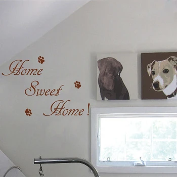 Nemokamas pristatymas Vinilo Raidės, žodžiai - home Sweet home, naminių Gyvūnėlių pėdsakus, nuimamas lipdukai, decal namų puošybai f3005