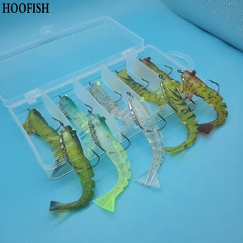 HOOFISH 10VNT+1BOX/DAUG 90mm Dirbtinės minkštos krevečių su Sukamas kablys, Segmentuoti krevečių su šviesos akis minkštas masalas