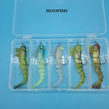 HOOFISH 10VNT+1BOX/DAUG 90mm Dirbtinės minkštos krevečių su Sukamas kablys, Segmentuoti krevečių su šviesos akis minkštas masalas
