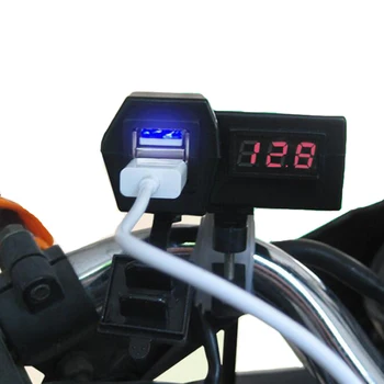 12V 24V Motociklo Automobilių ATV Quad Dual USB Įkroviklis LED Digital Voltmeter Vandeniui Telefono Rankenos Įkroviklio Maitinimo Adapteris