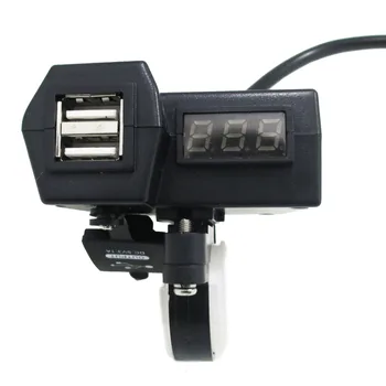 12V 24V Motociklo Automobilių ATV Quad Dual USB Įkroviklis LED Digital Voltmeter Vandeniui Telefono Rankenos Įkroviklio Maitinimo Adapteris