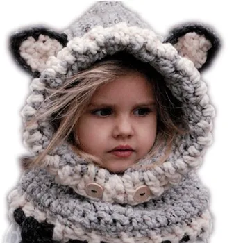 Vaikai Skrybėlę, Šaliką Nustatyti 2016 Mielas Gyvūnų, Kačių Fox Ausies Žiemos Vėjo Kūdikių Kepurės ir Šaliko Komplektas Kūdikių Drabužių Priedai