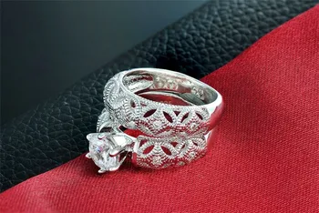 YINHED Prekės Vestuvinis Žiedas Rinkinys Moterims 1ct CZ Diamant Bauda Drožyba Amatų Dalyvavimas Filigranas Žiedas 925 Sterlingas Sidabro Žiedas ZR108