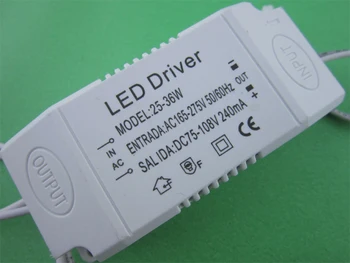 Išorės LED Driver apšvietimo transformuoti 25-36W Įvesties 185-265V Galia DC85-108V už Lubų Skydelio Apšvietimas Apvalios Plastikinės 5vnt/daug