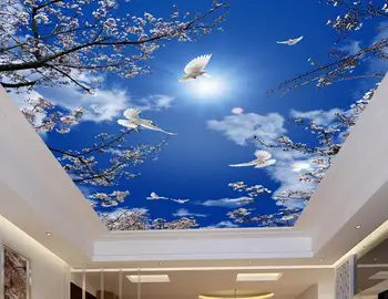 Custom 3d lubų freskomis Vyšnių mėlyną dangų balandžius tapetai vonios kambarys 3d lubų freskomis, tapybos tapetai ant lubų