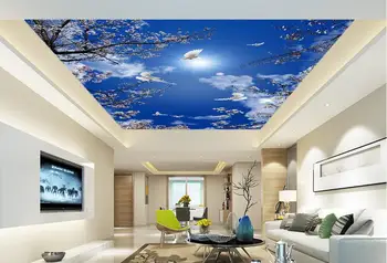 Custom 3d lubų freskomis Vyšnių mėlyną dangų balandžius tapetai vonios kambarys 3d lubų freskomis, tapybos tapetai ant lubų